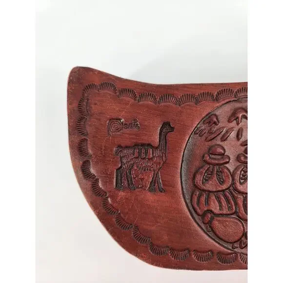 Genuine Peruvian Tooled Leather Coaster Set with Holder - Picture 11 of 12